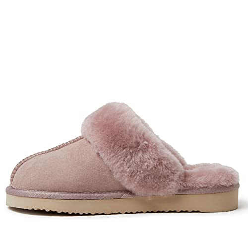 Dearfoams womens Fireside Sydney Shearling Fur Indoor/Outdoor Scuff With Wide Widths Slipper, Dusty Pink, 10 US