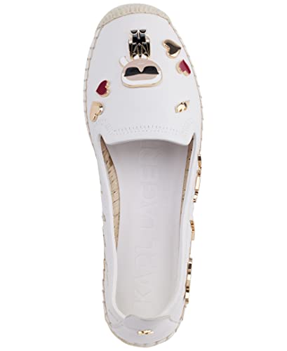 Karl Lagerfeld Paris Women's Michaela Slip On Embellished Flat Espadrille Platform, Bright White, 10