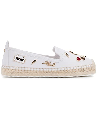 Karl Lagerfeld Paris Women's Michaela Slip On Embellished Flat Espadrille Platform, Bright White, 10