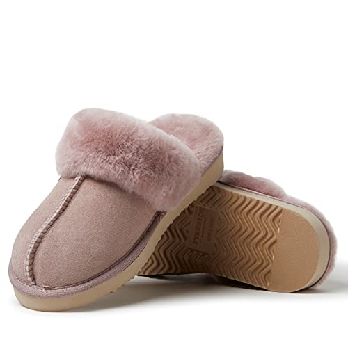 Dearfoams Womens Fireside Sydney Shearling Fur Indoor/Outdoor Scuff With Wide Widths Slipper, Dusty Pink, 9 US