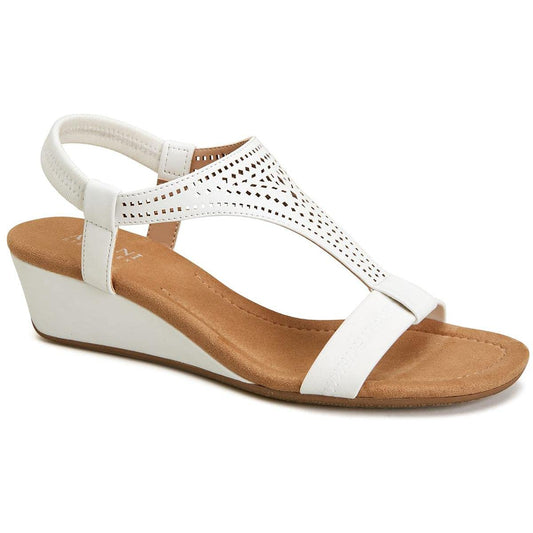 Alfani Womens Vacanza Faux Leather Wedge Sandals White 11 Medium (B,M)