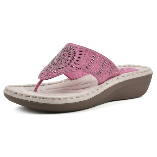 CLIFFS BY WHITE MOUNTAIN Women's Cienna Wedge Sandal, Magenta Pink/Fabric, 10 W