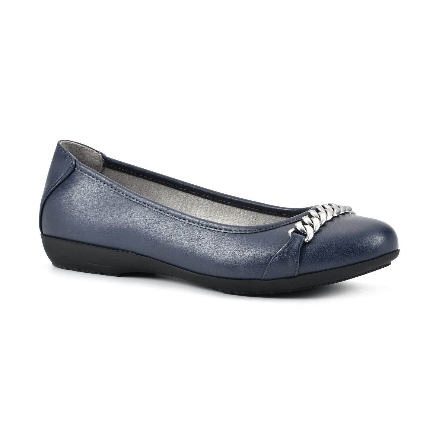 CLIFFS BY WHITE MOUNTAIN Charmed Women's Ballet Flat, Navy/Smooth, 9.5 M