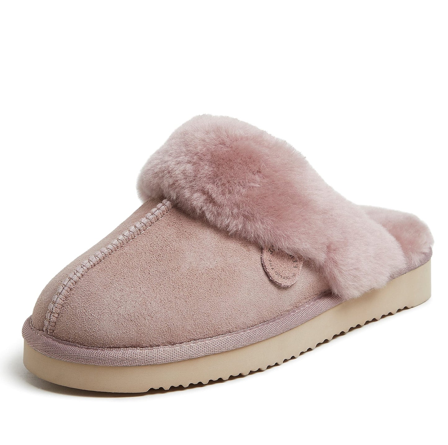 Dearfoams Womens Fireside Sydney Shearling Fur Indoor/Outdoor Scuff With Wide Widths Slipper, Dusty Pink, 9 US